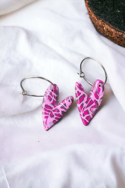 Pendientes Corazón Animal Print Rosa